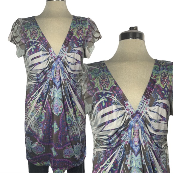 🌹2X$30🌹 One World Purple Multicolor Top Size M - Picture 1 of 10